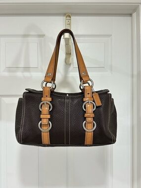 Coach Y2K Leather Shoulder Bag Brown Tan Buckle Strap - F12334
